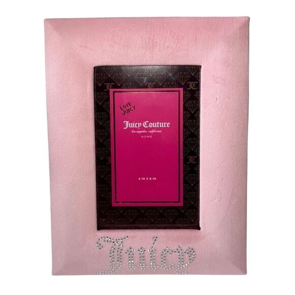 Juicy Couture Home Pink Velvet Rhinestone Logo Stand Up Photo Picture Frame 4x6 - Picture 6 of 6